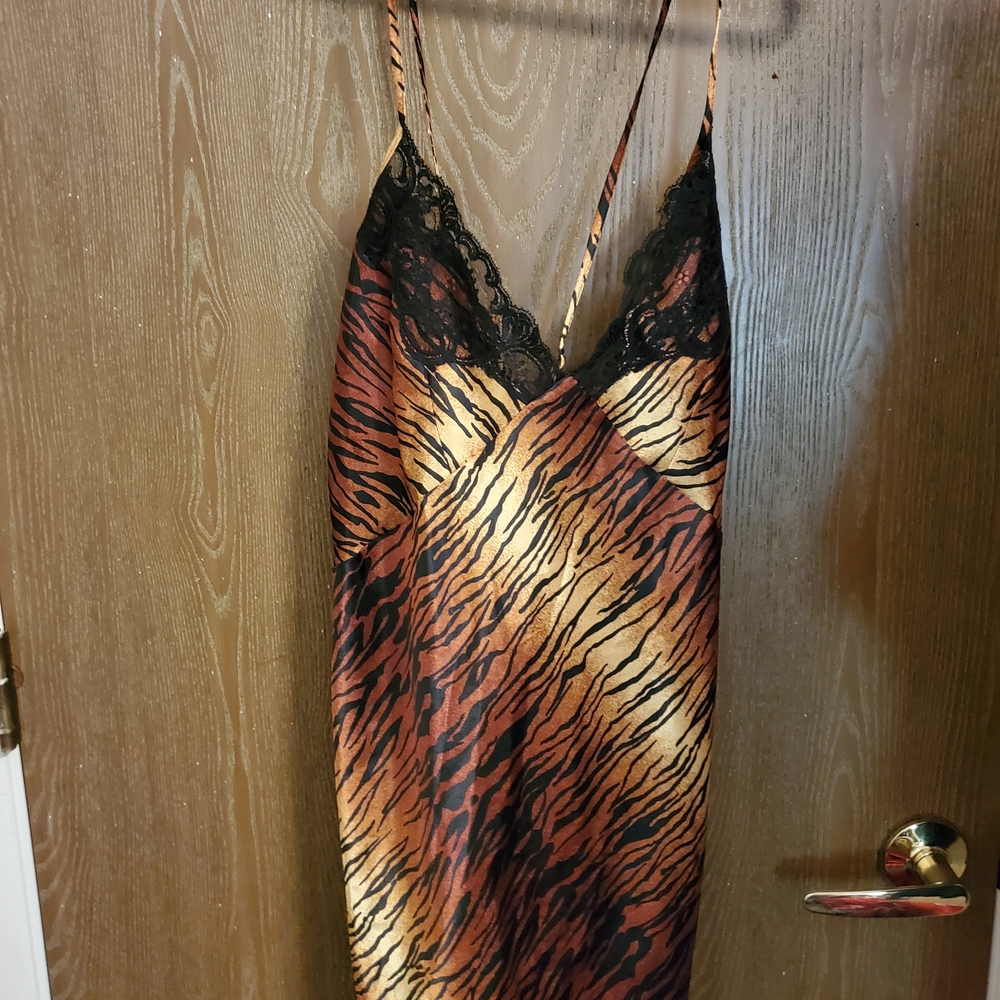 Vintage  Tiger Print Slip with Lace Trim